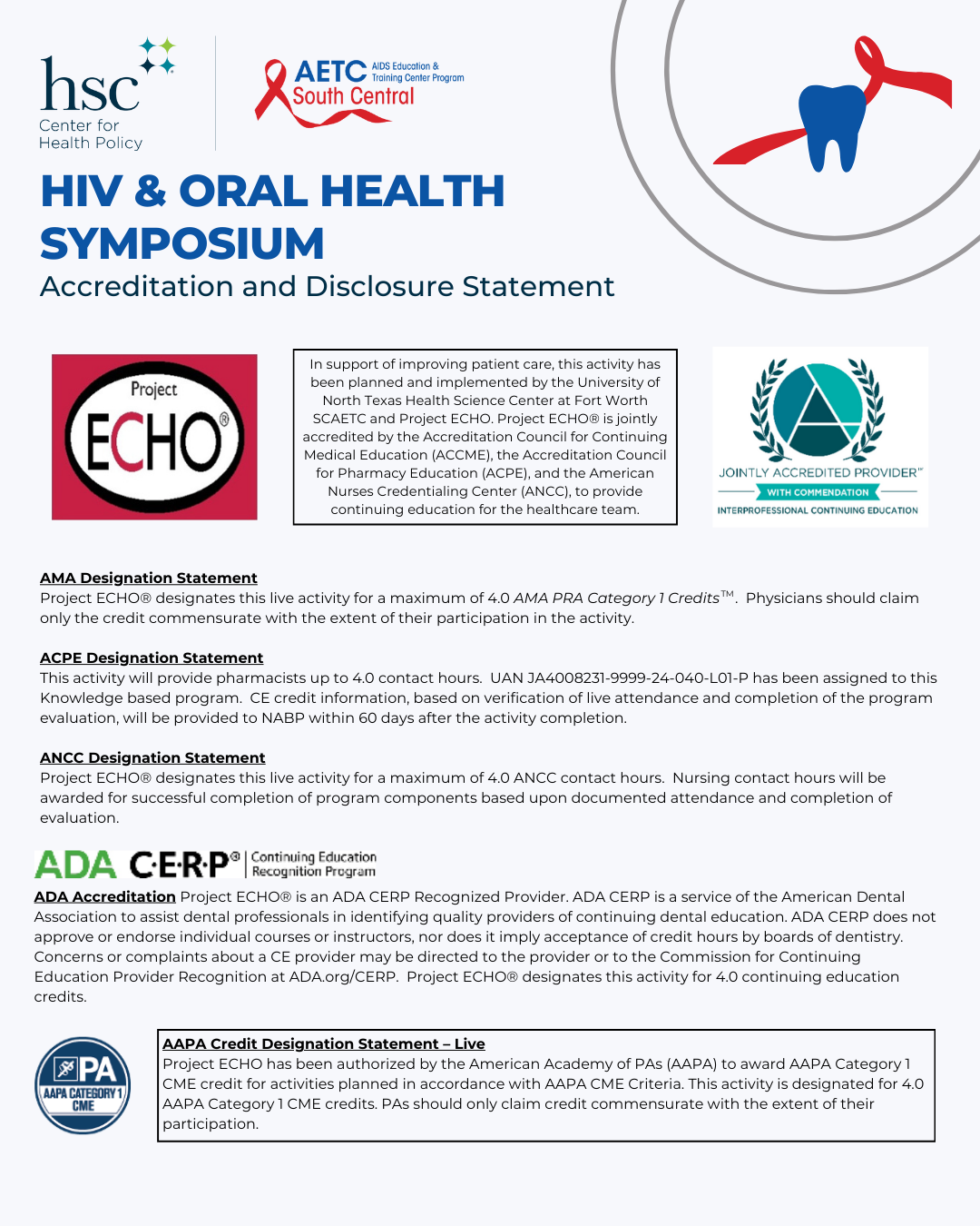 HIV & Oral Health Symposium Flyer CE statements
