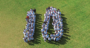Photo of students in formation of the number ten