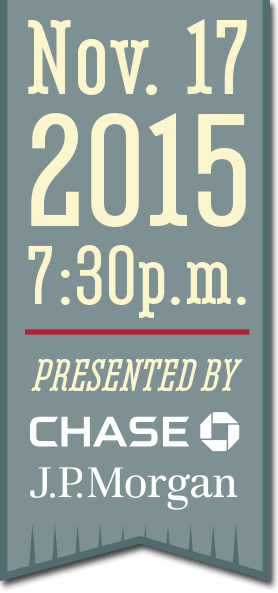 a blue vertical banner with the date and time; nov. 7, 7:30pm, presented by Chase