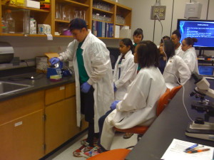 High schoolers in lab