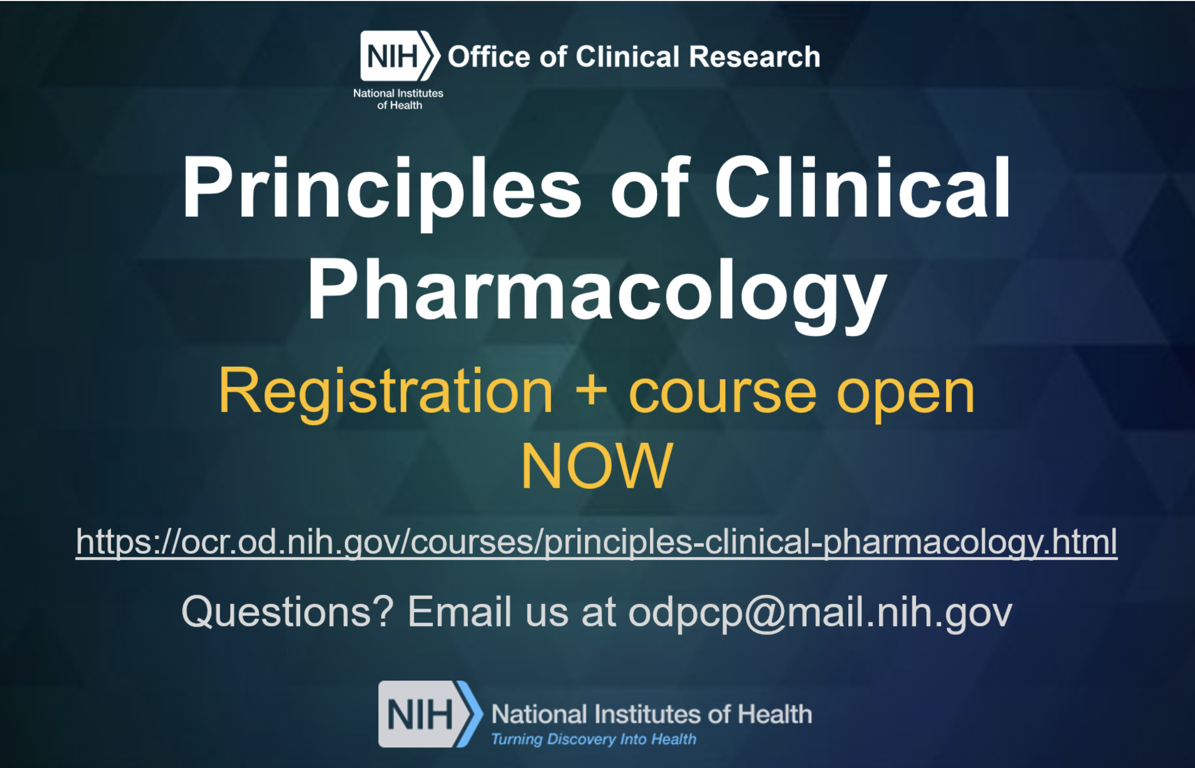 Link to Principles Of Clinical Pharmacology course registration