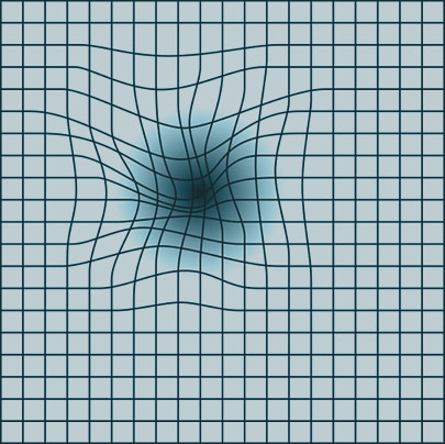 a white grid with blue lines, the lines warp near the top left as an example of the effect of macular degeneration
