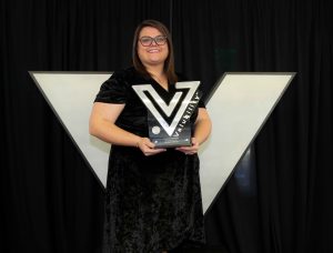 Karissa O'Brien accepting the 2019 Valubility of the Year trophy