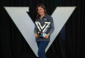 Maricruz Pena accepting the 2019 Valubility of the Year trophy