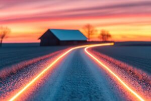 Rural Fiber Optic Installation Near A Remote Farm, Glowing Cables Highlighting Connectivity Expansion